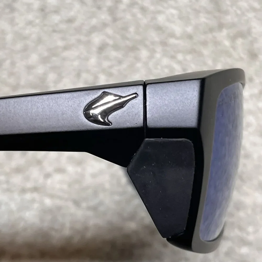 NEW Fin-Nor Rum Line Polarized Sunglasses Matte Black Mirrored Blue Lens w/ Case